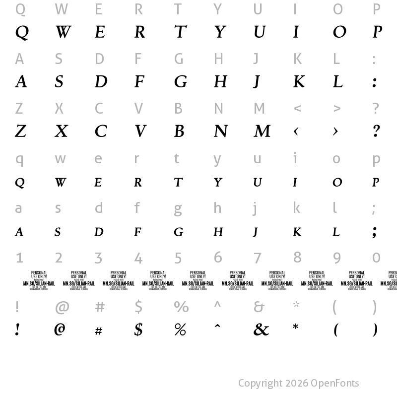 Character Map of Silian Rail PERSONAL USE Italic