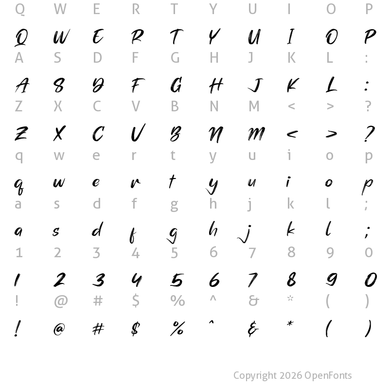 Character Map of Simphony Brushe Regular