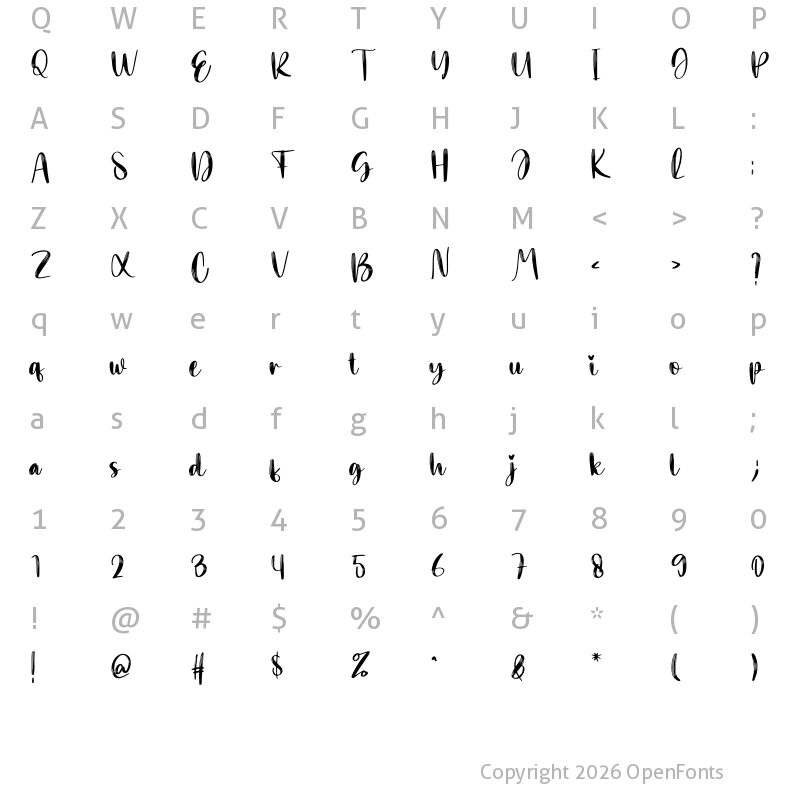 Character Map of Simple Brush Regular