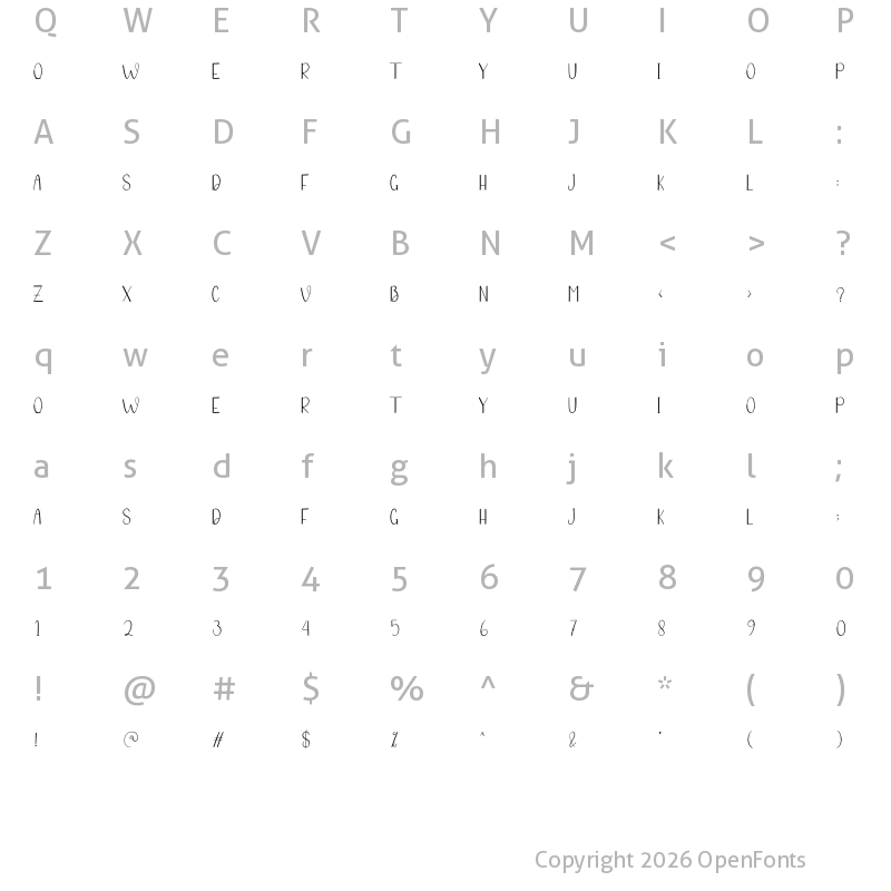Character Map of Simple Holiday Regular