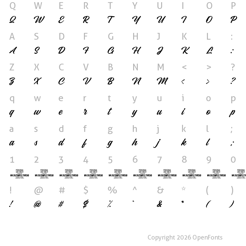 Character Map of Simple Thread PERSONAL USE Regular