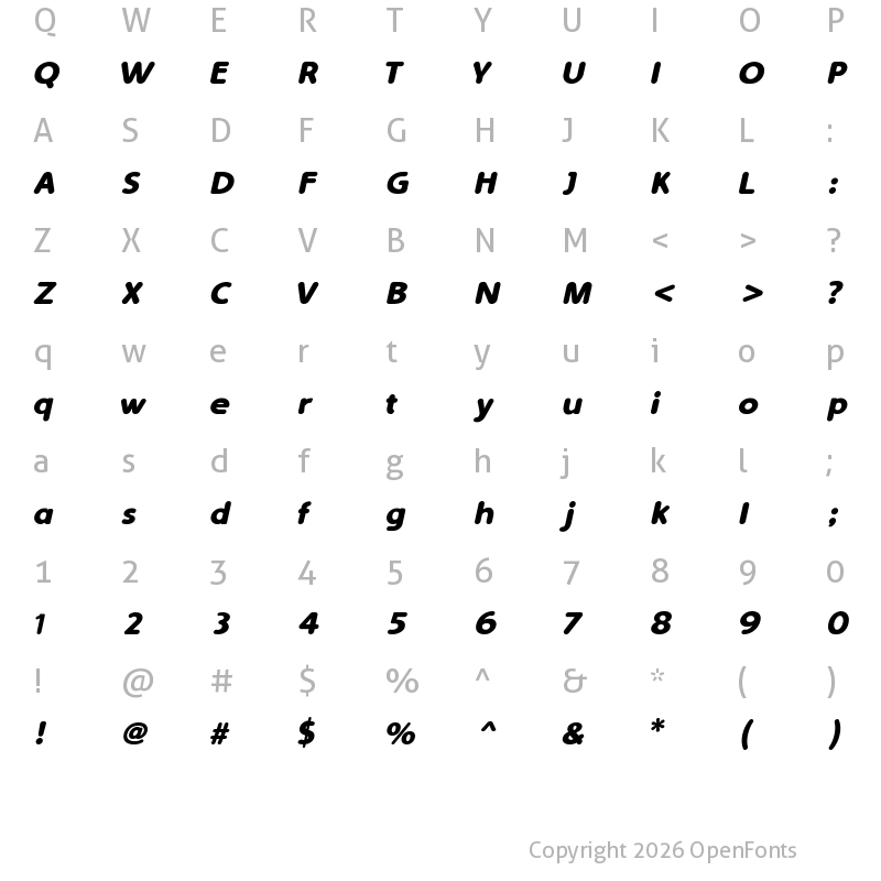 Character Map of Simply Rounded Bold Italic