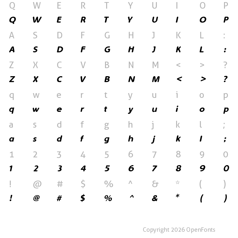 Character Map of Simply Rounded Italic