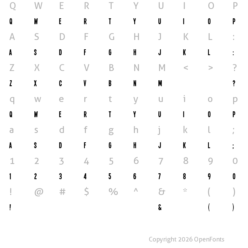 Character Map of Single Sleeve Regular