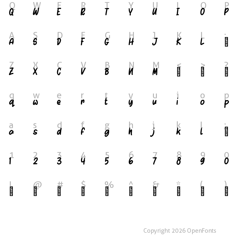 Character Map of Sinome Personal Use Regular