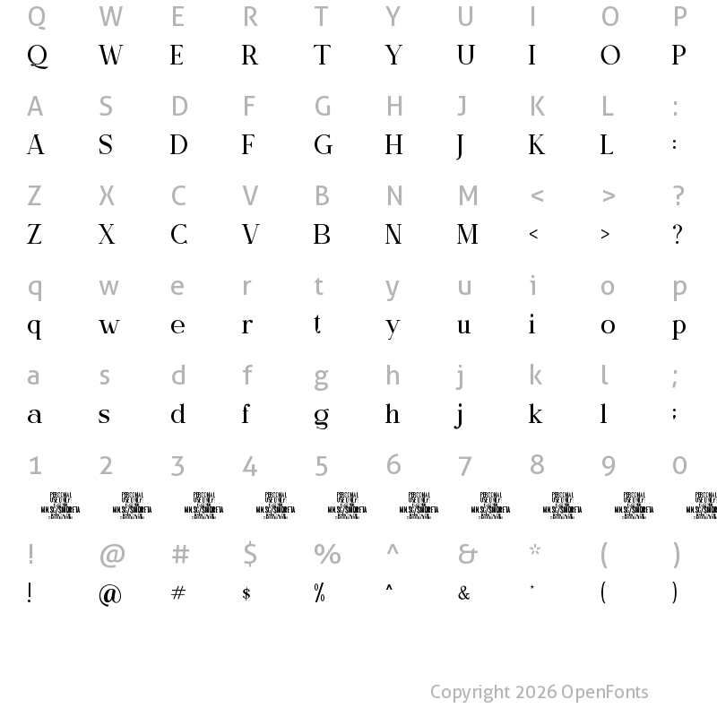 Character Map of Sinoreta PERSONAL USE Regular