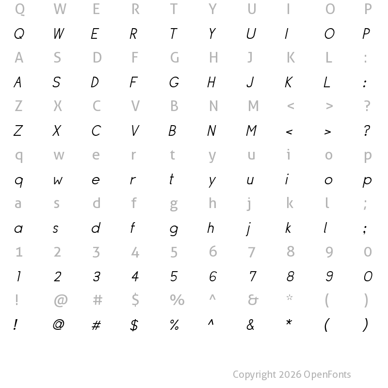 Character Map of Siple LightOblique