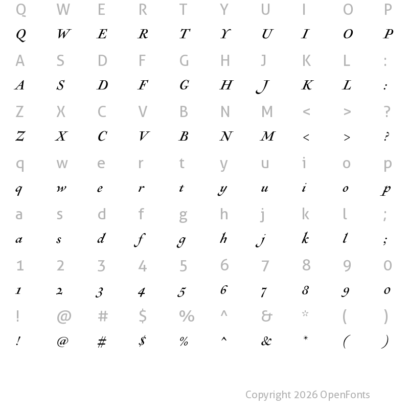 Character Map of Sirenne Eighteen MVB Italic