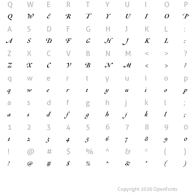 Character Map of Sirenne Eighteen MVB Swash Italic