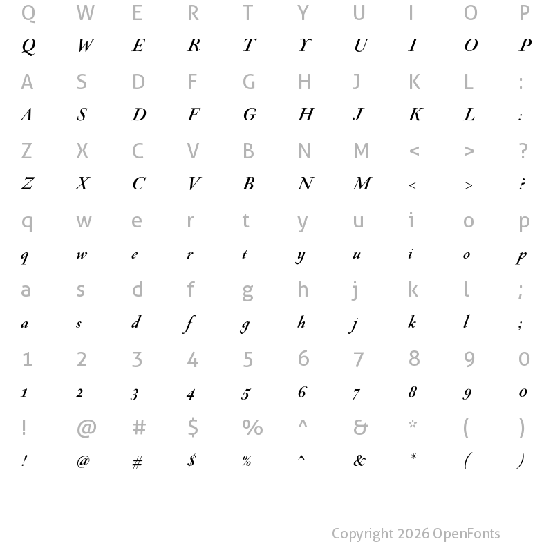 Character Map of Sirenne SeventyTwo MVB Italic