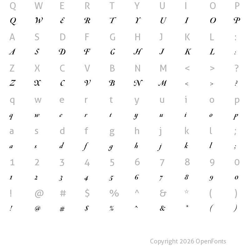 Character Map of Sirenne SeventyTwo MVB Swash Italic
