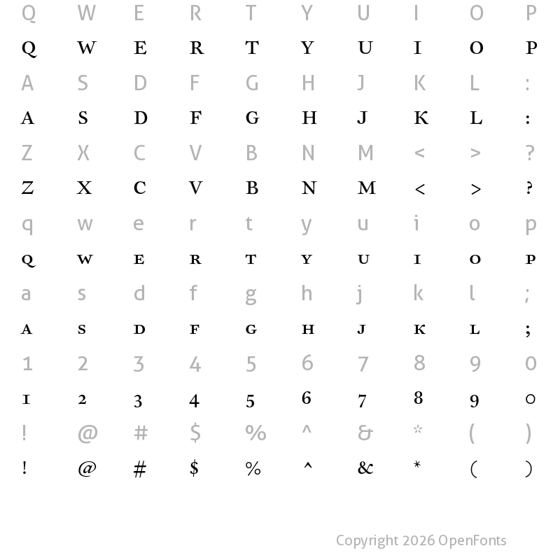 Character Map of Sirenne Text MVB Roman Small Caps