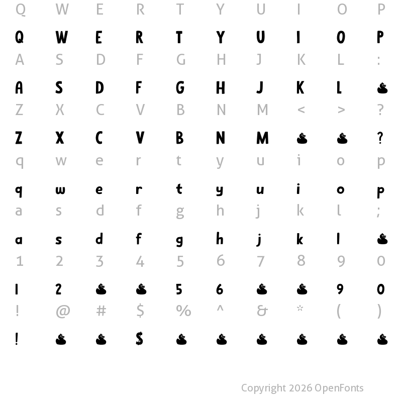 Character Map of Sitting Duck DEMO Regular