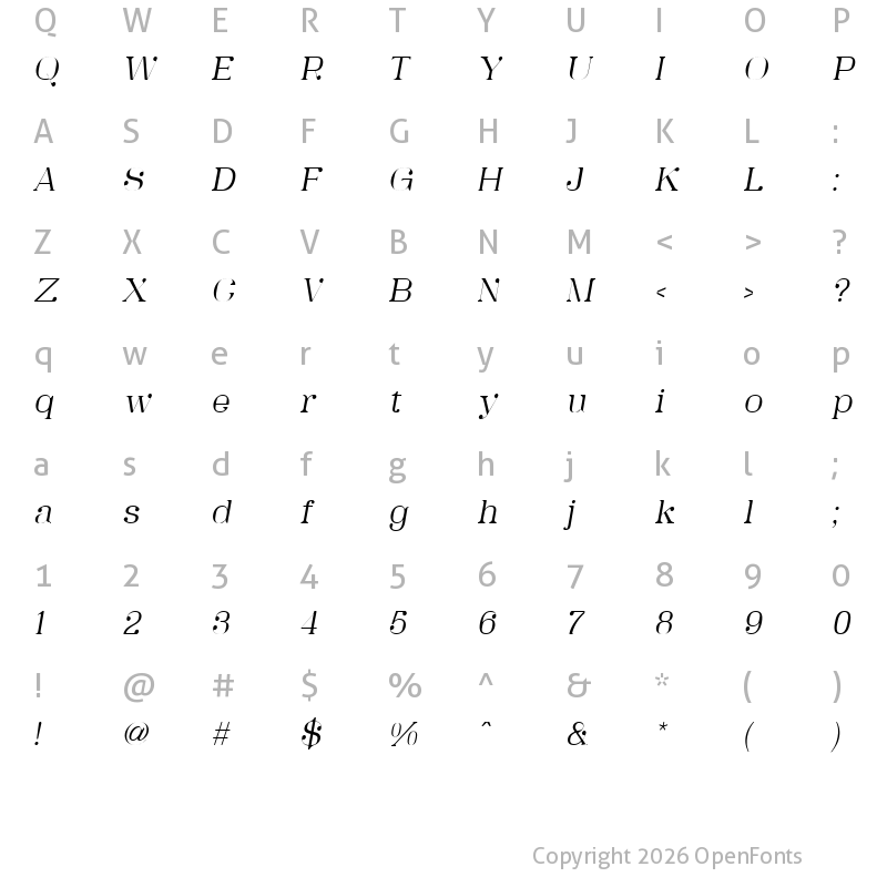Character Map of SK Zweig Rounded Light Italic