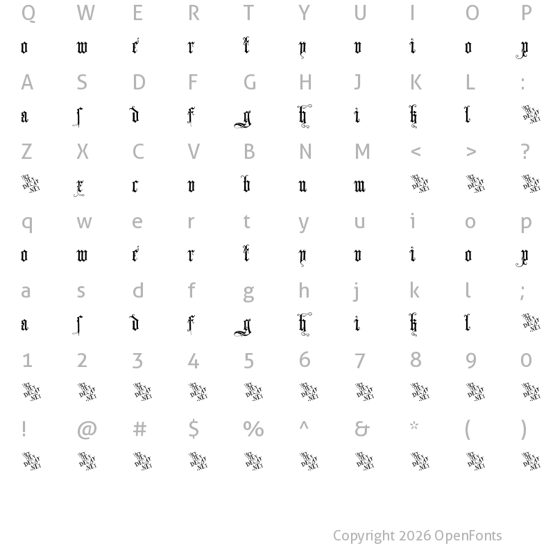 Character Map of Skjend Hans Gotisk Regular