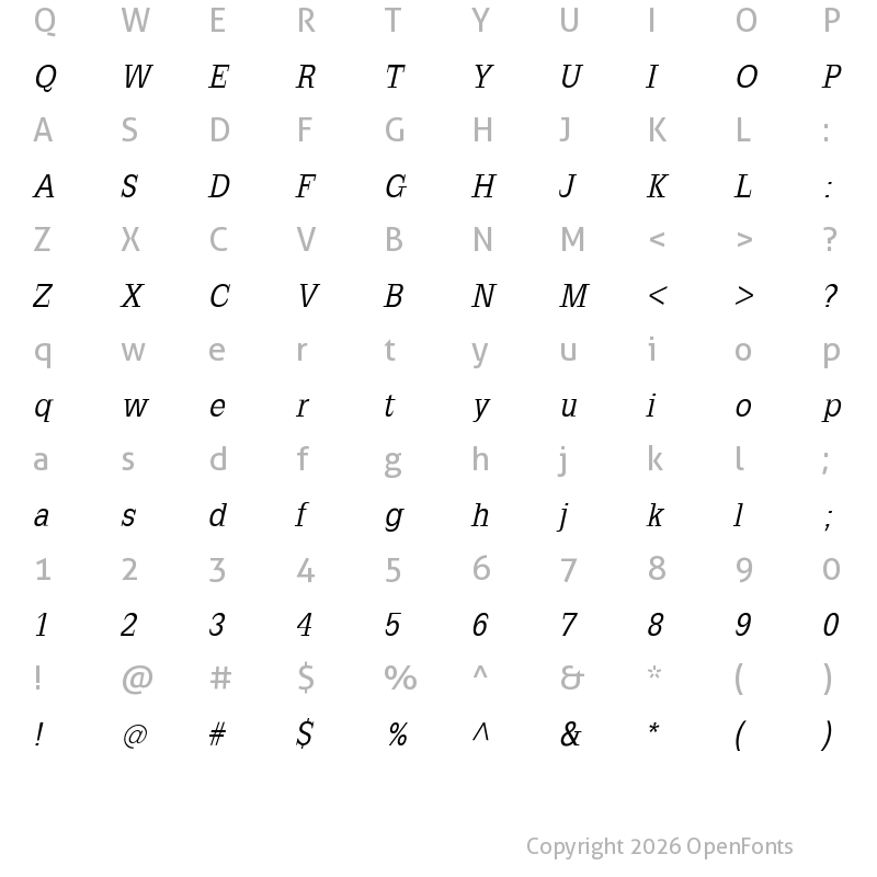 Character Map of SlabRomana Medium Italic