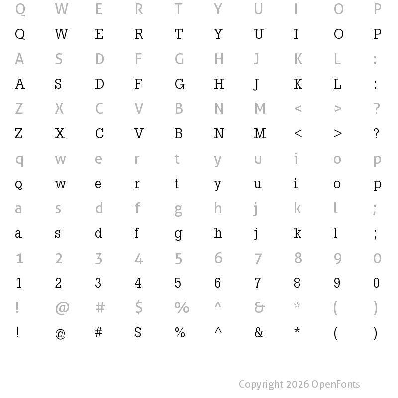 Character Map of SlabTallX Regular
