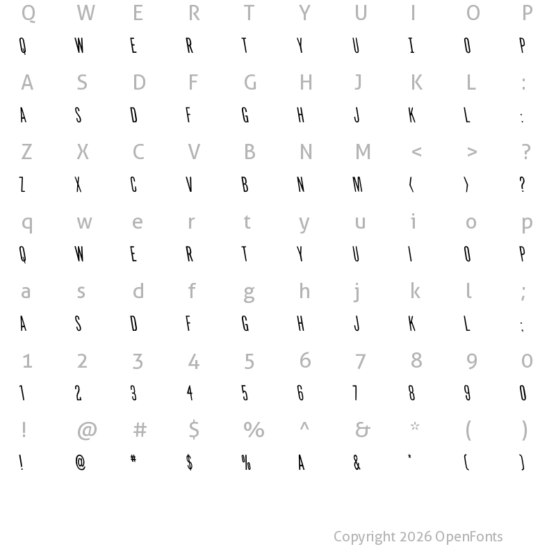 Character Map of Slasher Film Semi-Leftalic Regular