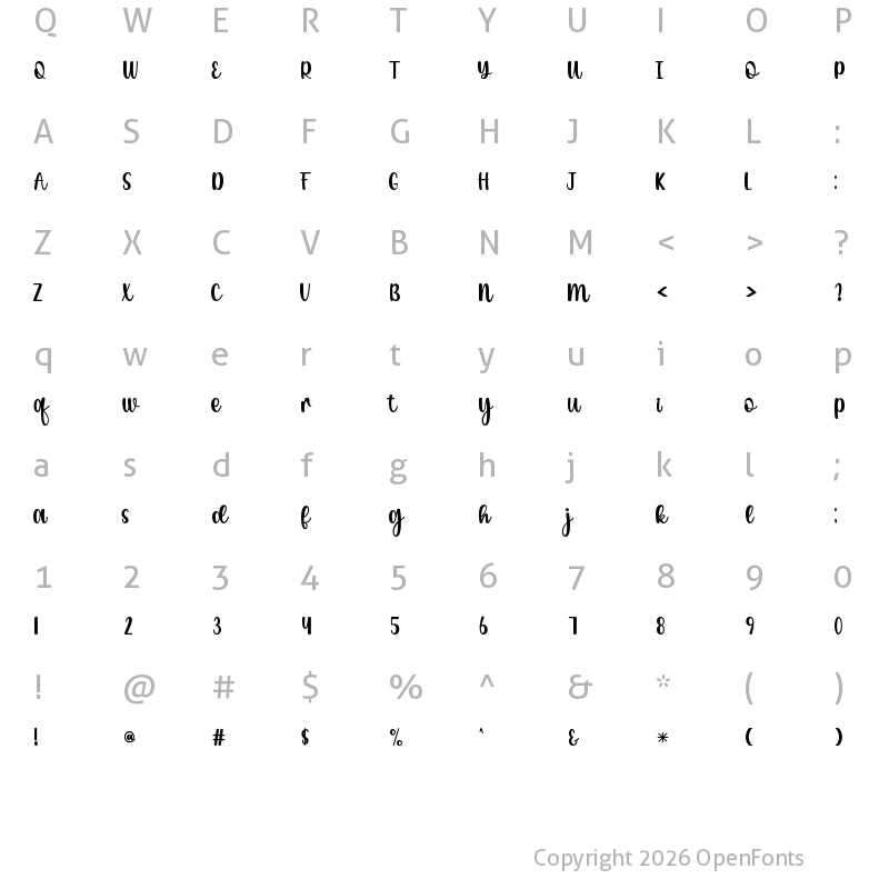 Character Map of Sleeptight Regular