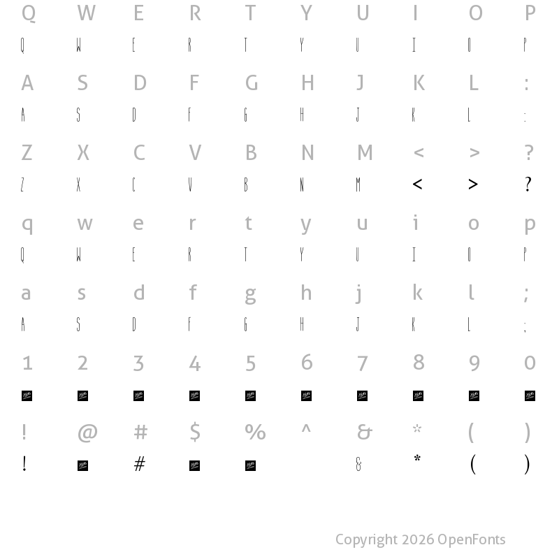 Character Map of Slim Chef Regular