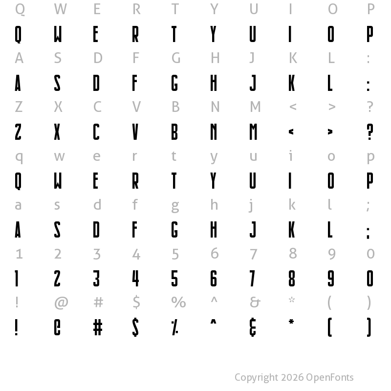 Character Map of Slimlines Regular