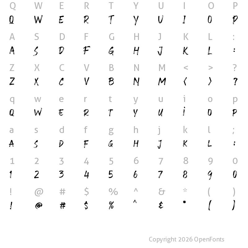 Character Map of Slouchy Brush Regular