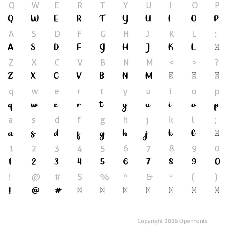 Character Map of Smiling Rain Regular