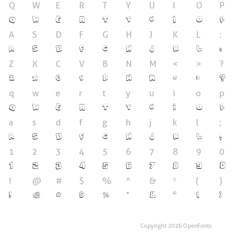 Character Map of Snaps Taste Outline Regular