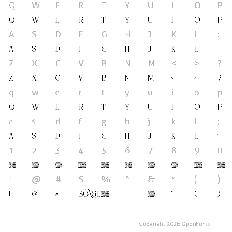 Character Map of Soage Personal Use Regular
