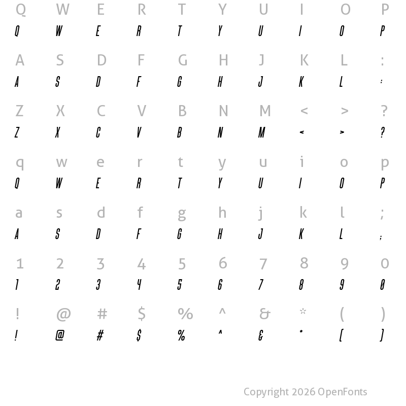 Character Map of SOCIAL SANS Italic