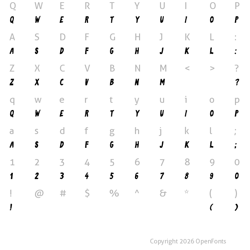 Character Map of Sofija Italic
