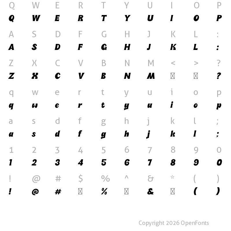 Character Map of Soli Soleil Bold Italic