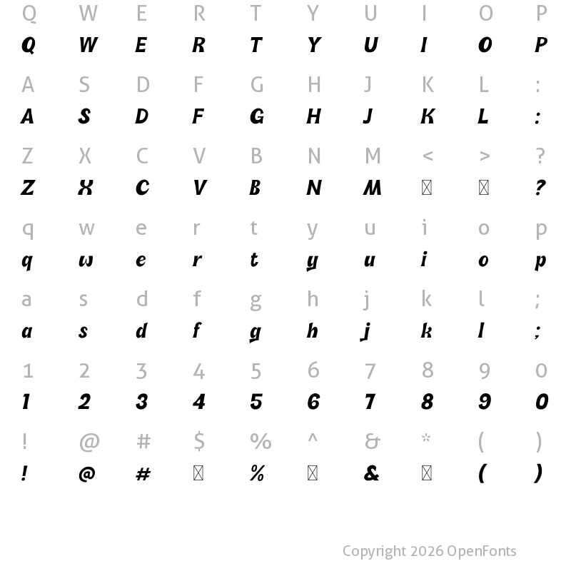 Character Map of Soli Soleil Italic