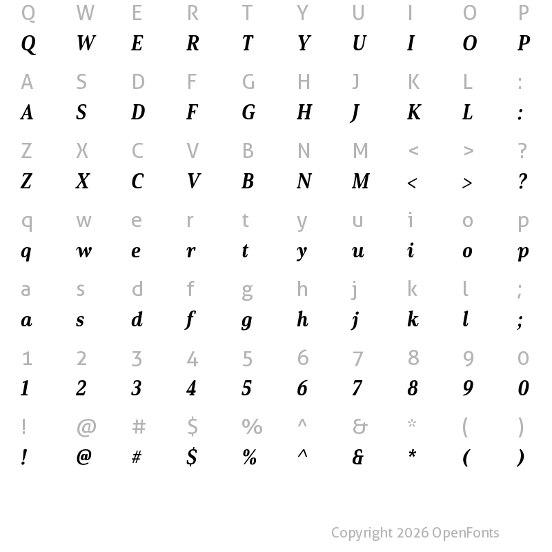 Character Map of Solitas Serif Cond ExBold It