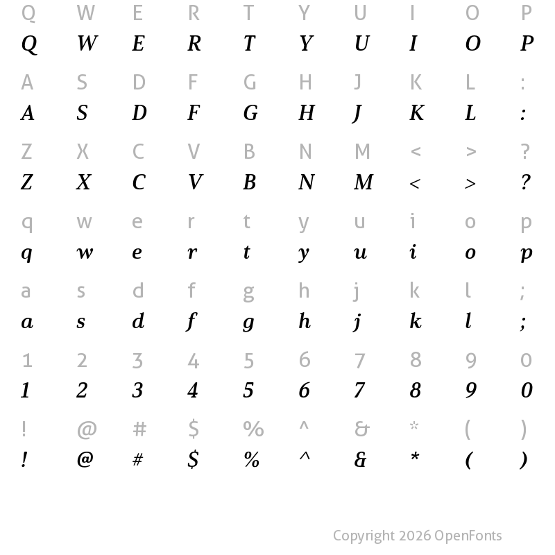 Character Map of Solitas Serif Ext Bold It