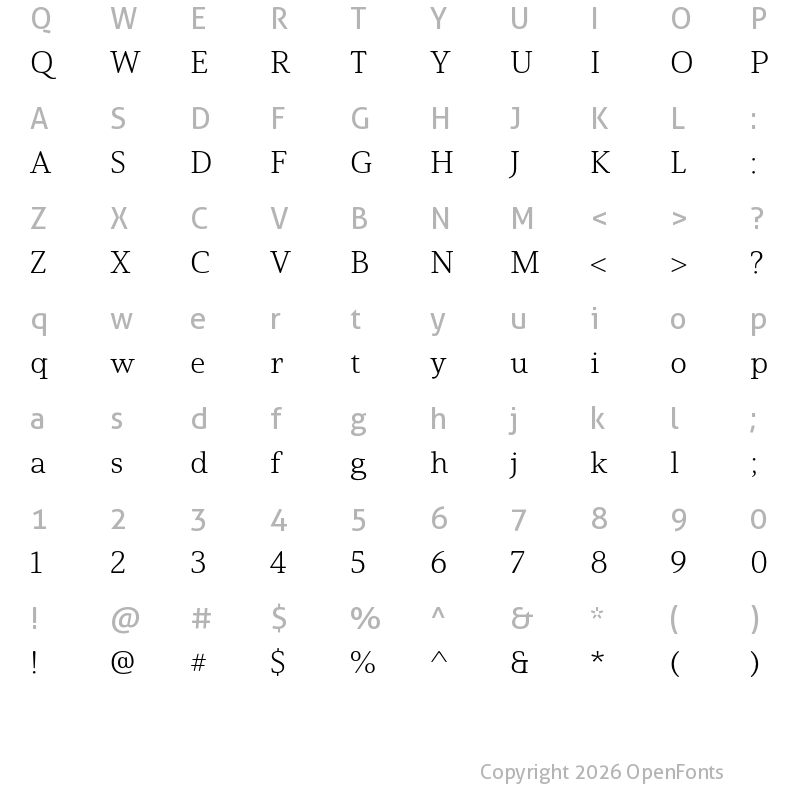 Character Map of Solitas Serif Ext Light