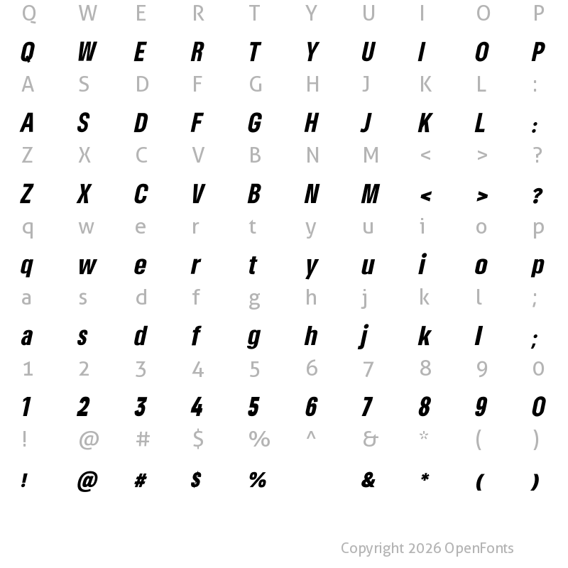 Character Map of Somar Sans Black Condensed Italic