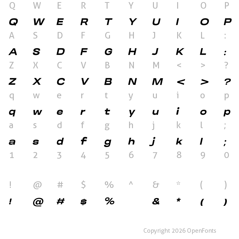 Character Map of Somar Sans Black Expanded Italic
