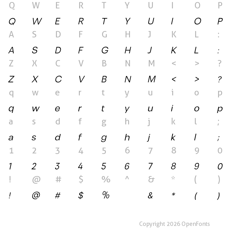 Character Map of Somar Sans Regular Italic