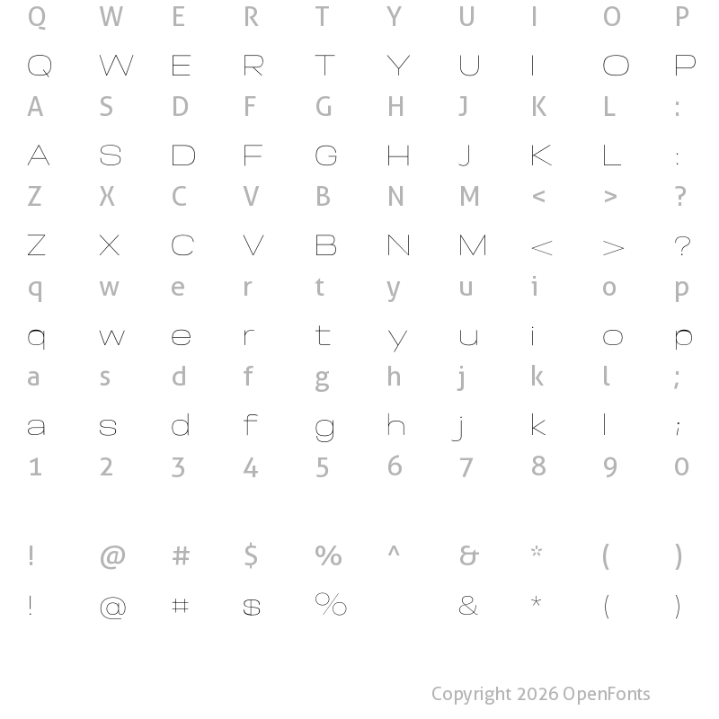 Character Map of Somar Sans Thin Expanded