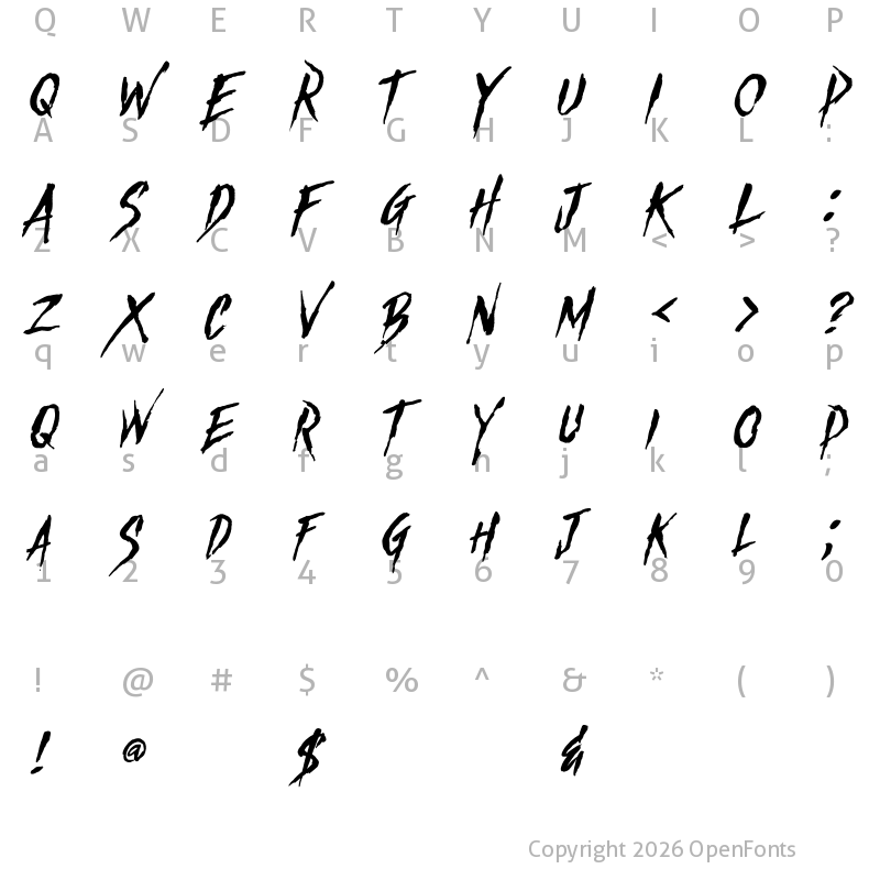 Character Map of Something Unfriendly Slant Demo Regular