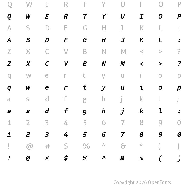 Character Map of Sometype Mono Bold Italic