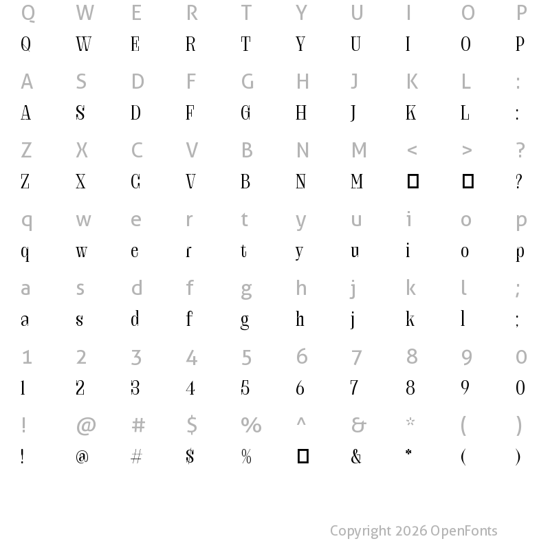 Character Map of Sonytire Regular