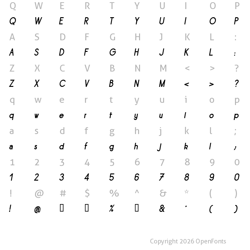 Character Map of Sornette Bold Italique