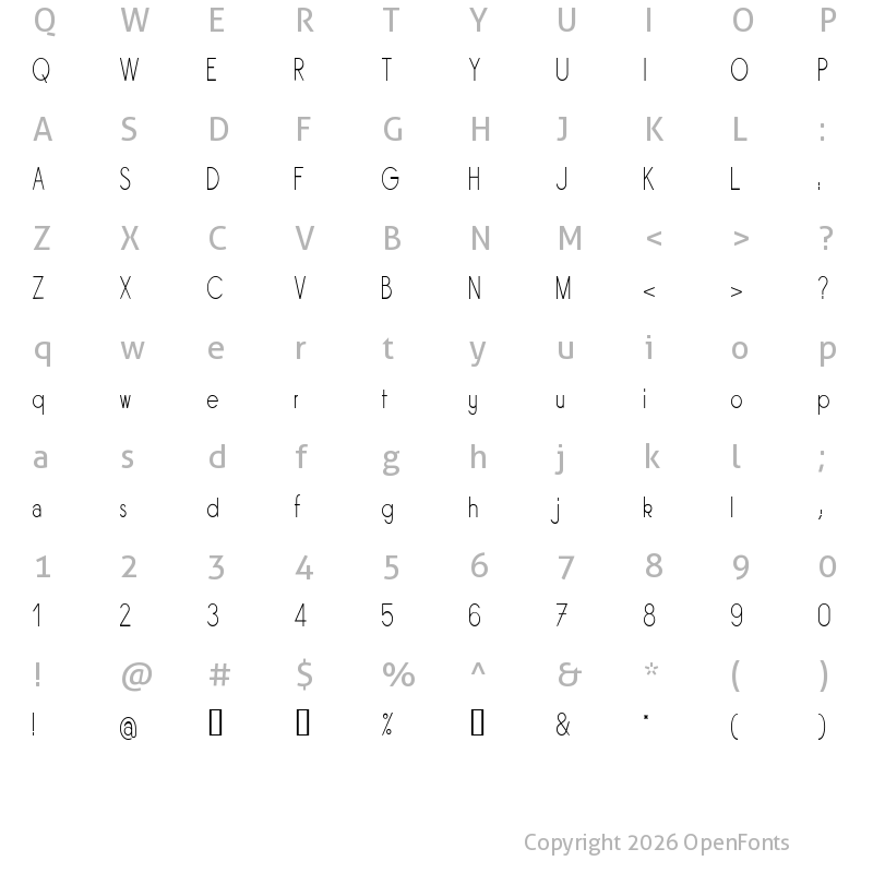 Character Map of Sornette Light Narrow