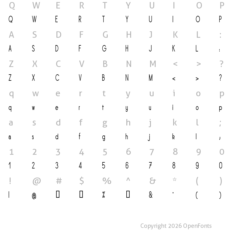 Character Map of Sornette Regular Condensed