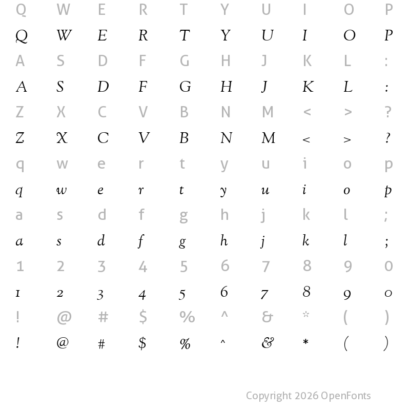 Character Map of Sorts Mill Goudy Italic