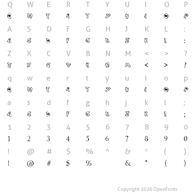 Character Map of Sound Heart Regular
