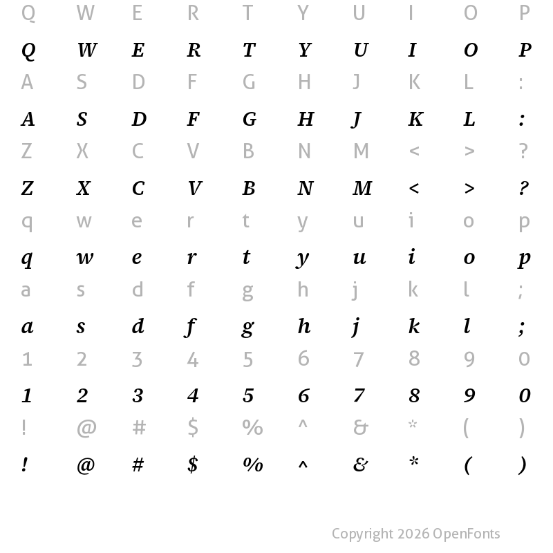 Character Map of Source Serif 4 Caption Semibold Italic