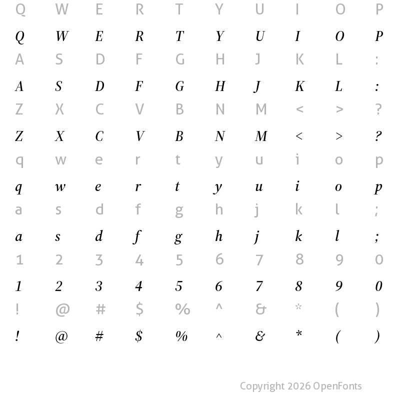 Character Map of Source Serif 4 Display Semibold Italic